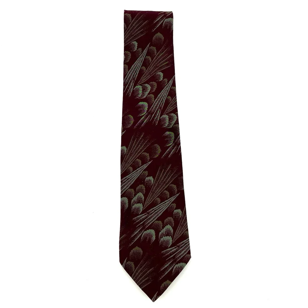 Vintage 70s Giorgio Armani 100% Silk Red Gray Abstract Necktie 57